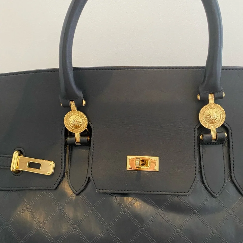 Gianni Versace Medusa quilted black leather Birkin-style Bag Travel Satchel - Picture 5 of 16